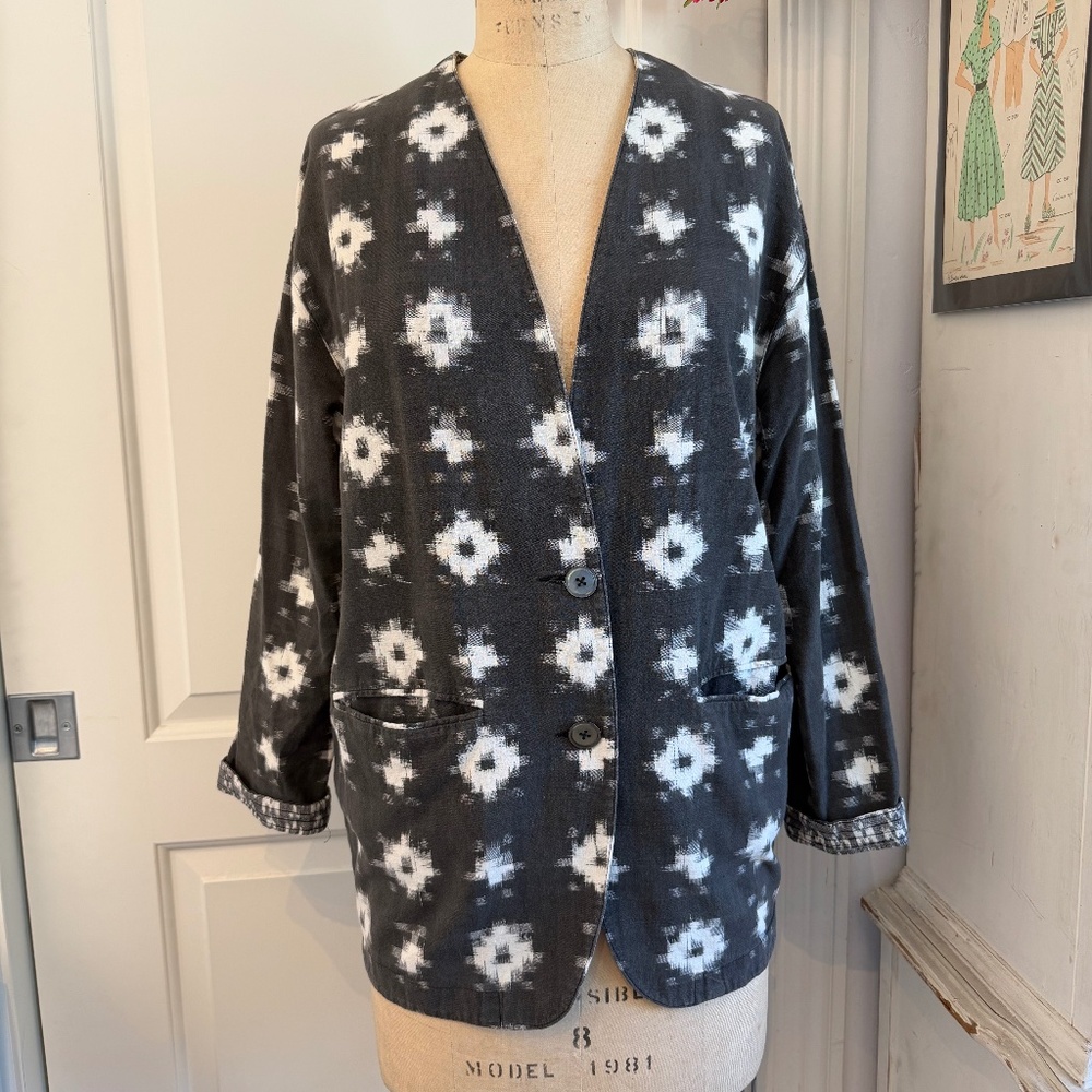 Anne Klein vintage 90s ikat blazer jacket with pockets